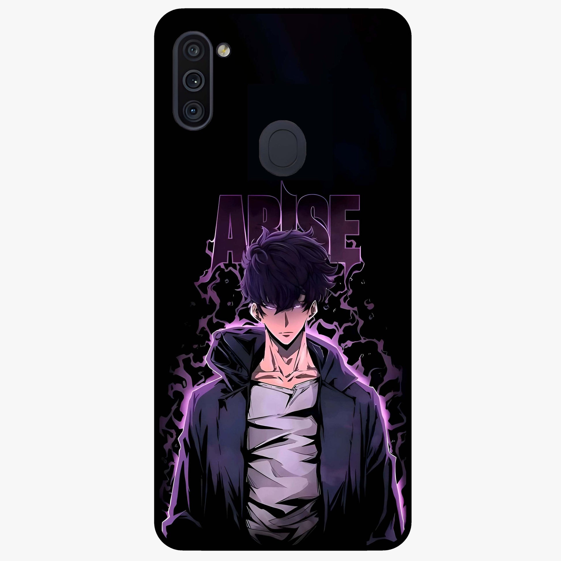 Shadow Monarch Awakening Glass Case showing flat back view with powerful dark monarch themed artwork and glossy glass finish.