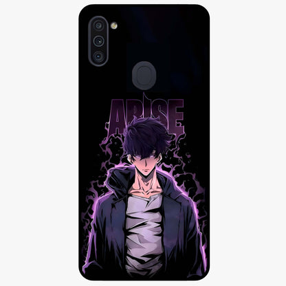 Shadow Monarch Awakening Glass Case showing flat back view with powerful dark monarch themed artwork and glossy glass finish.