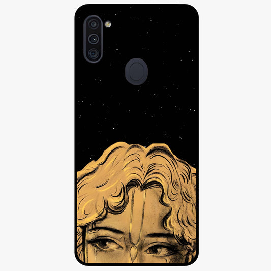 Shri Krishna Art Glass Case showing flat back view with devotional Krishna artwork and glossy glass finish.