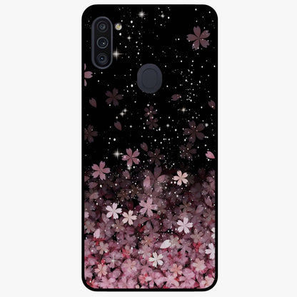 Small Starry Flowers Glass Case showing flat back view with delicate starry floral artwork and glossy glass finish.