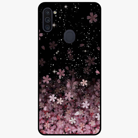 Small Starry Flowers Glass Case showing flat back view with delicate starry floral artwork and glossy glass finish.