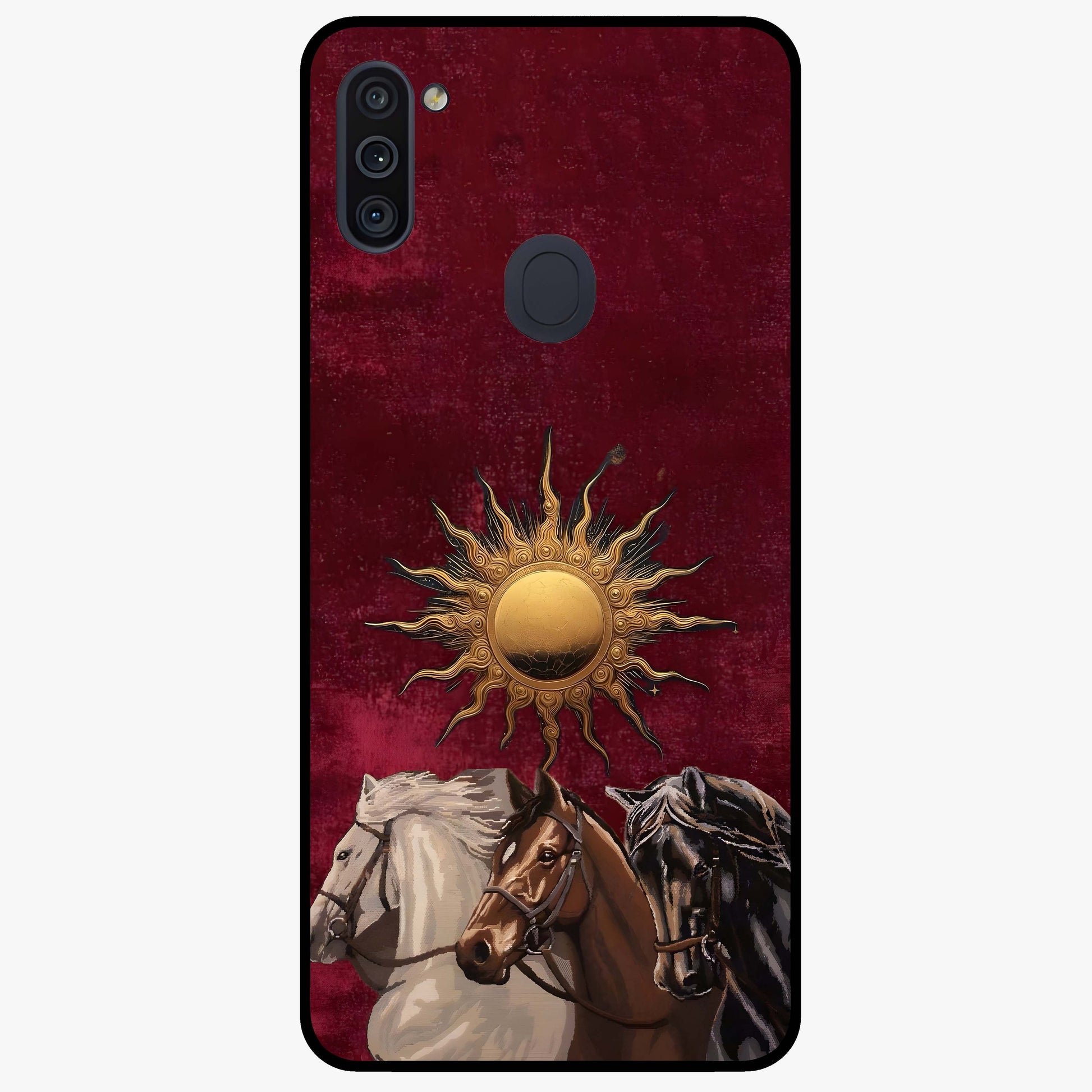 Solar Riders Glass Case showing flat back view with dynamic rider themed artwork and glossy glass finish.