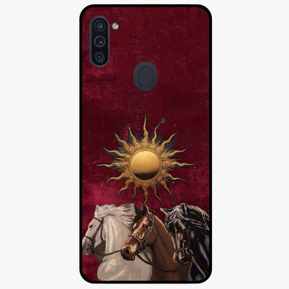 Solar Riders Glass Case showing flat back view with dynamic rider themed artwork and glossy glass finish.