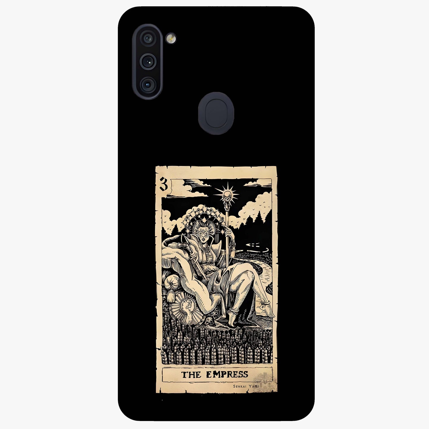 The Empress Glass Case showing flat back view with regal feminine artwork and glossy glass finish.