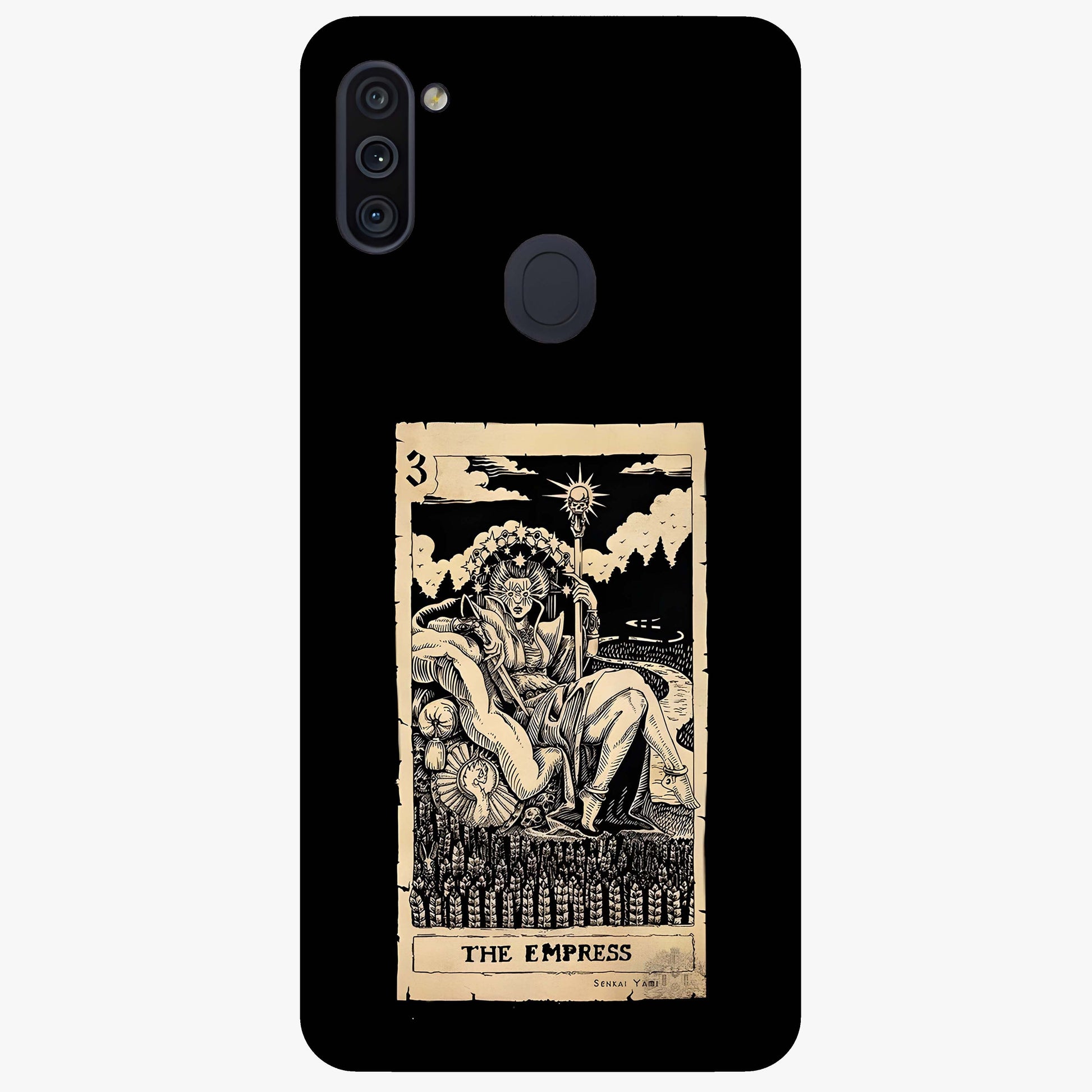 The Empress Glass Case showing flat back view with regal feminine artwork and glossy glass finish.