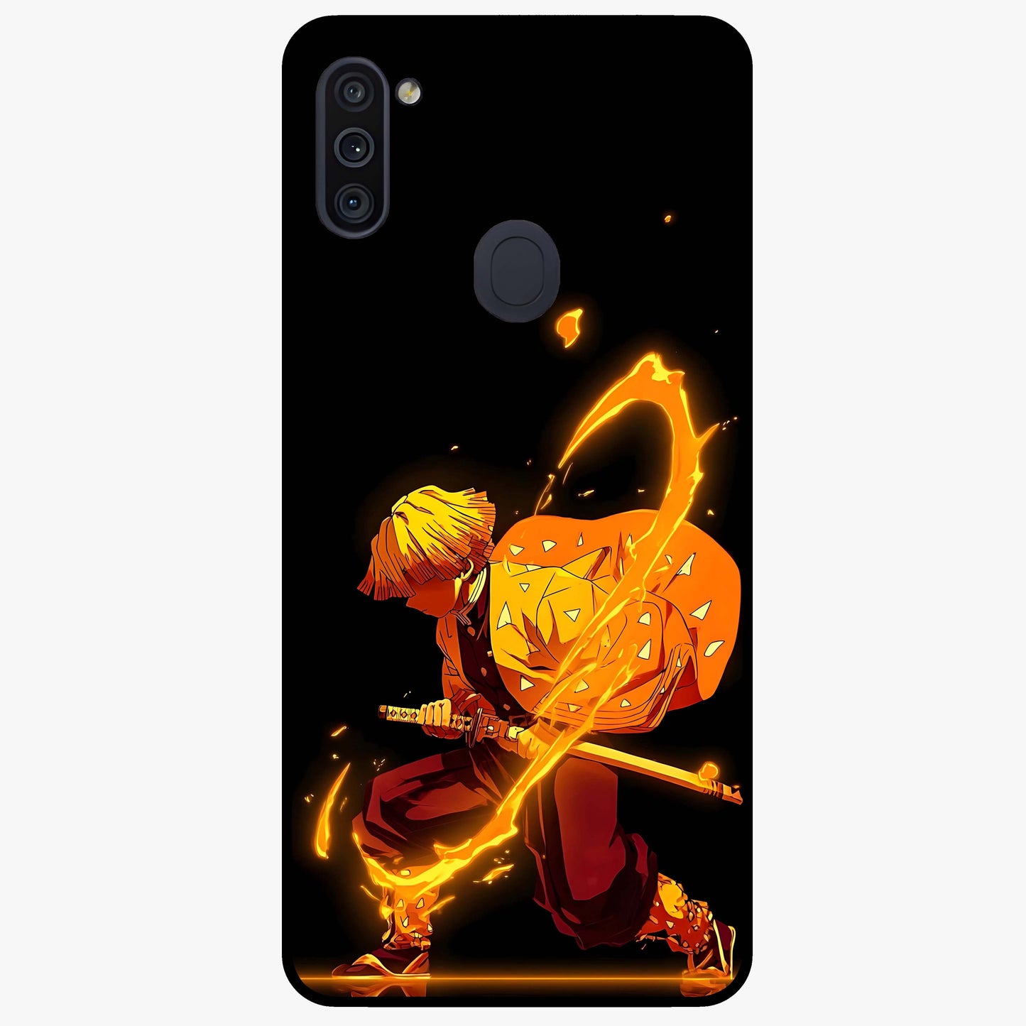 Thunder Flame Execution Glass Case showing flat back view with powerful flame and lightning artwork and glossy glass finish.