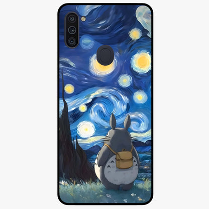 Totoro In Van Gogh Art Glass Case showing flat back view with whimsical character artwork inspired by Van Gogh style and glossy glass finish.