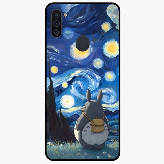 Totoro In Van Gogh Art Glass Case showing flat back view with whimsical character artwork inspired by Van Gogh style and glossy glass finish.