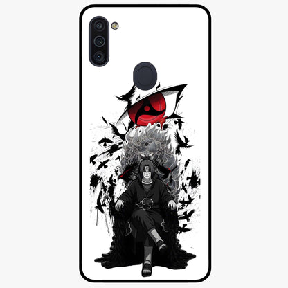 Uchiha Shadow Throne Glass Case showing flat back view with cosmic underwater themed artwork and glossy glass finish.
