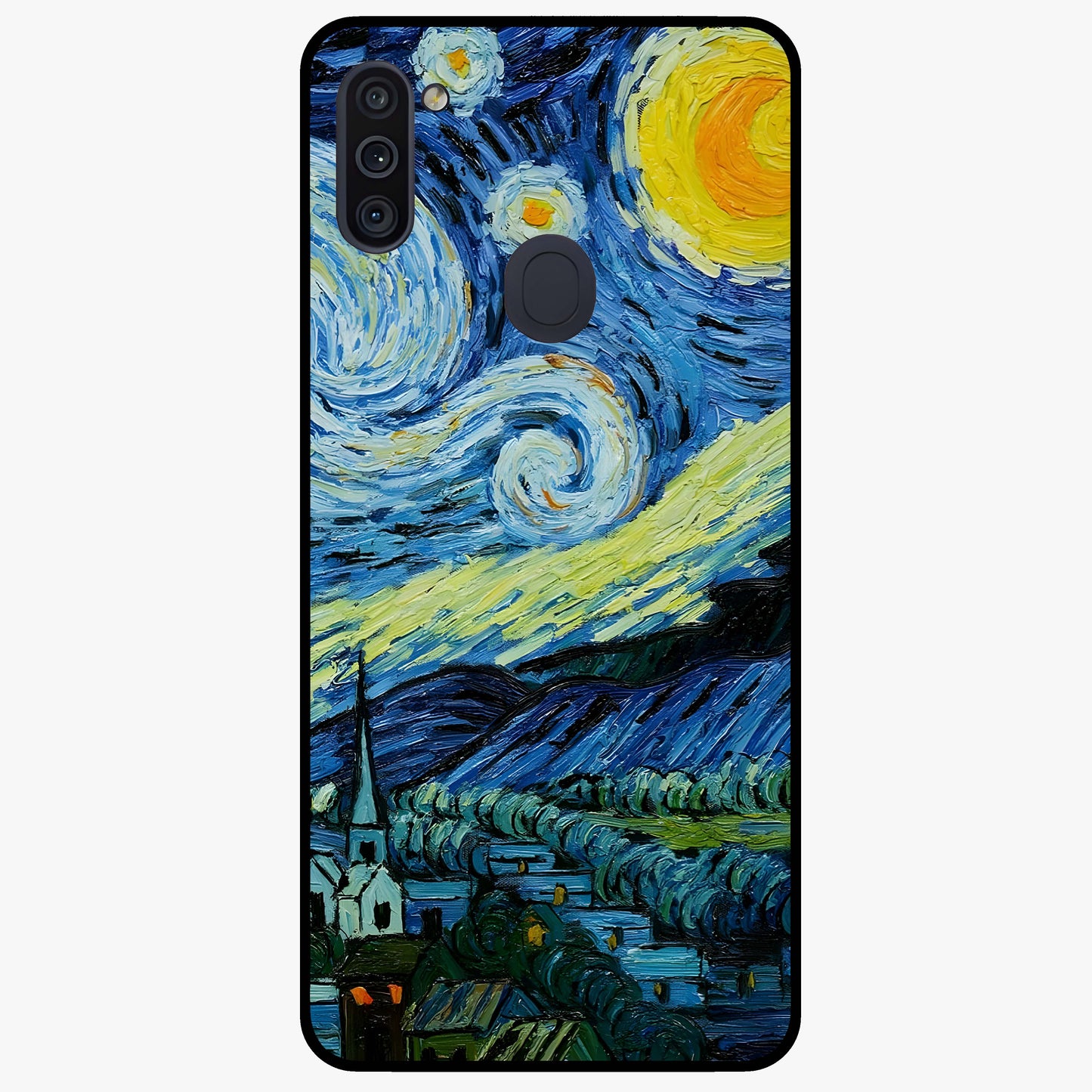 Van Gogh Art Glass Case showing flat back view with classic painterly artwork inspired by Van Gogh style and glossy glass finish.