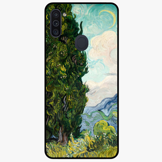 Van Gogh Vintage Art Glass Case showing flat back view with vintage painterly artwork inspired by Van Gogh style and glossy glass finish.