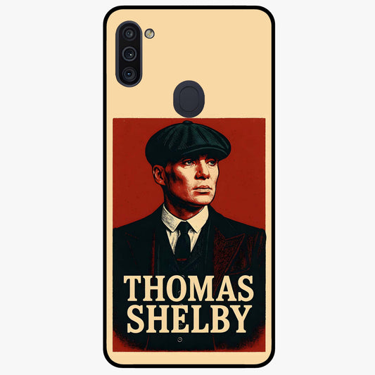 Vintage Mafia Authority Glass Case showing flat back view with bold vintage mafia inspired artwork and glossy glass finish.