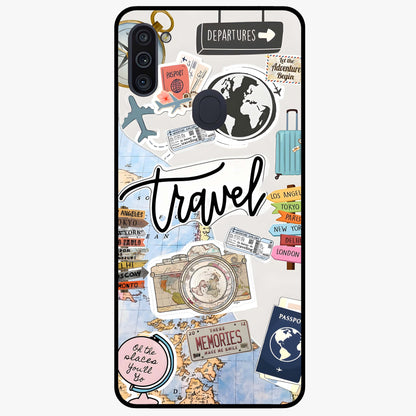 Wanderlust Journal Glass Case showing flat back view with travel inspired artwork and glossy glass finish.