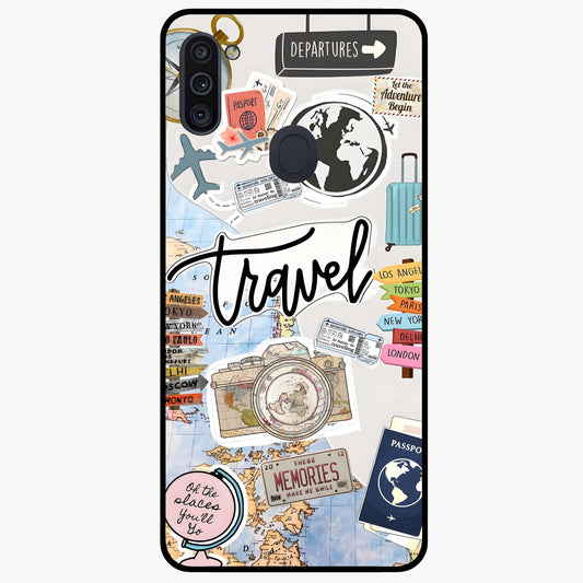 Wanderlust Journal Glass Case showing flat back view with travel inspired artwork and glossy glass finish.