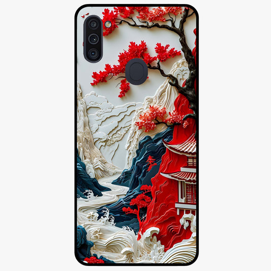 Whispers Of Sakura Waves Glass Case showing flat back view with cherry blossom wave artwork and glossy glass finish.