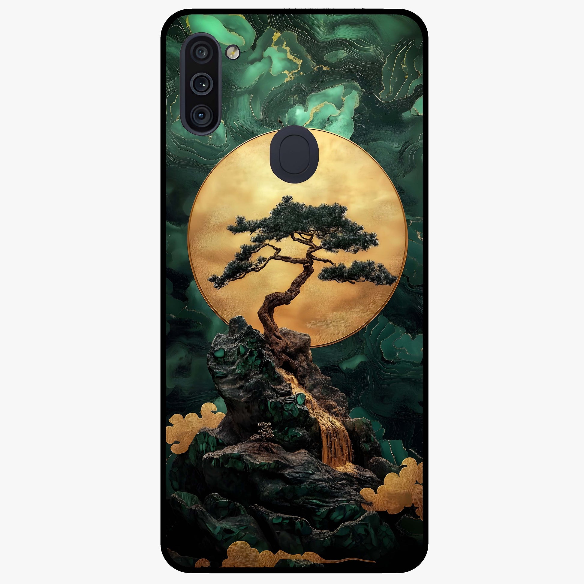 Zen Moon Rise Glass Case showing flat back view with calm moonrise artwork and glossy glass finish.