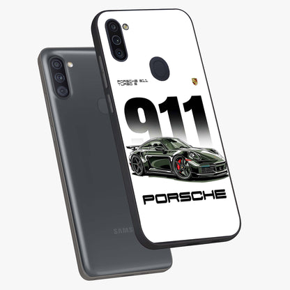 911 Turbo Dominance Glass Case displayed in premium angled mockup highlighting sporty car illustration and sleek glass surface.