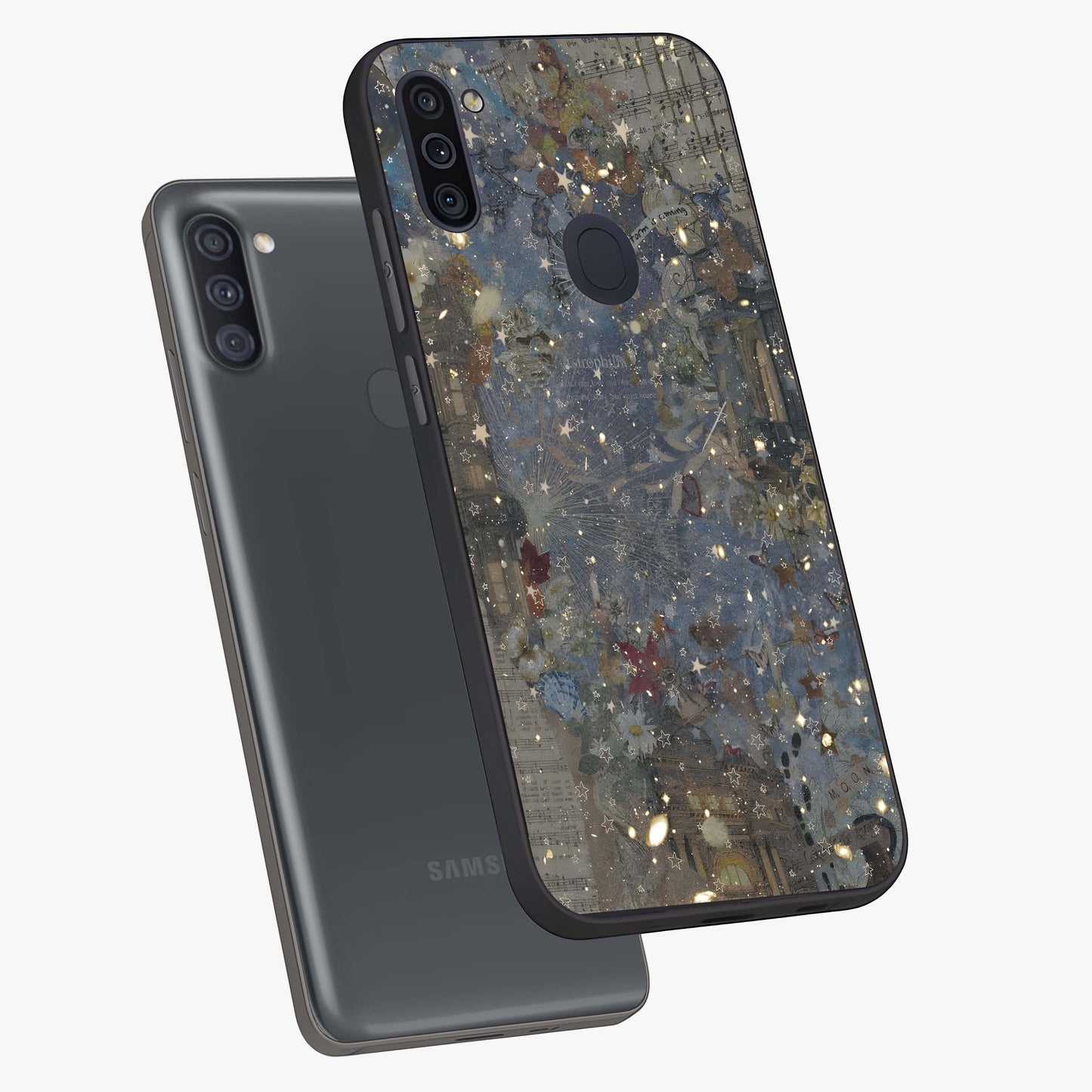 Aesthetic Astrolophia Glass Case displayed in angled mockup highlighting artistic aesthetic elements and smooth glass surface.