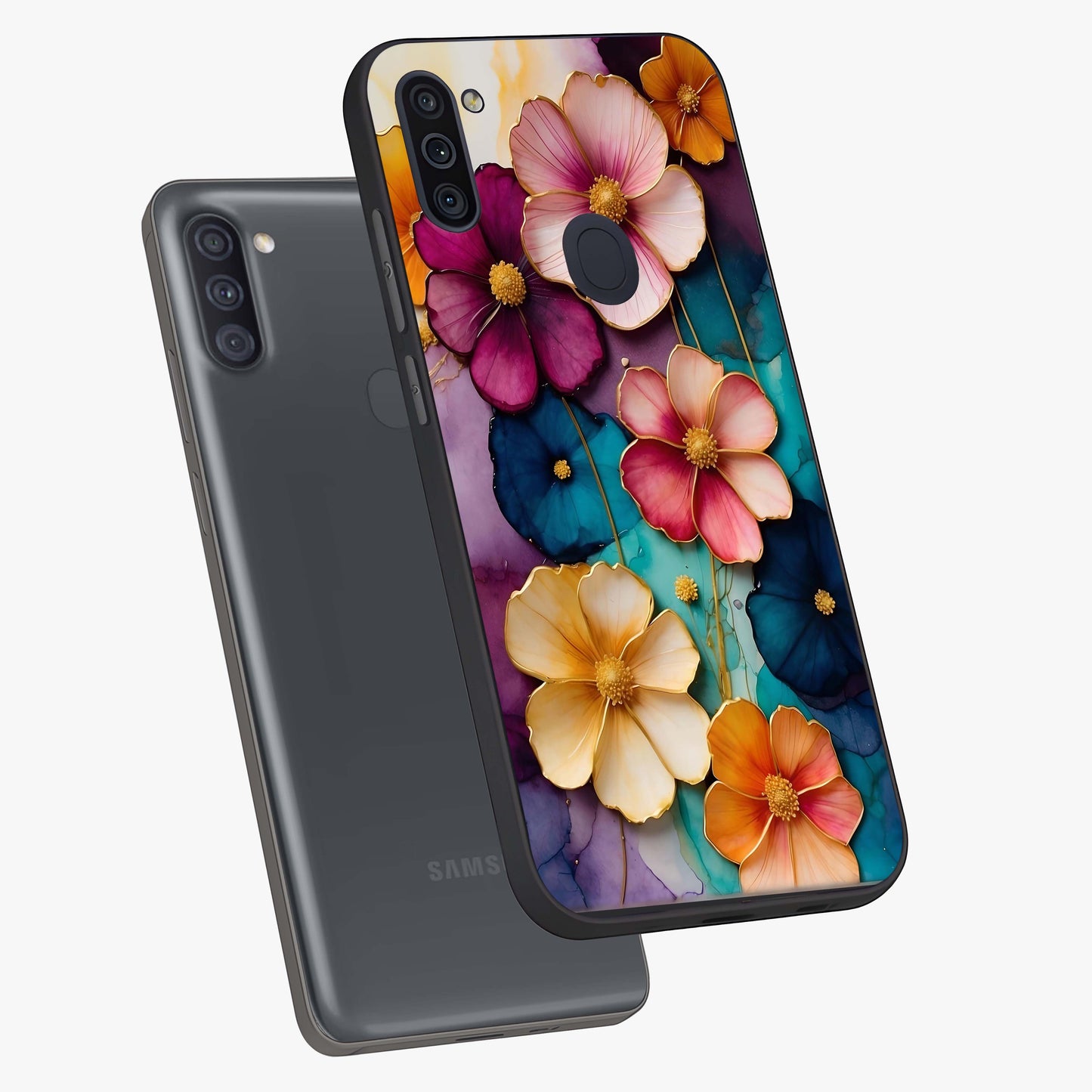 Artlyn Grace Flower Pattern Glass Case displayed in angled mockup highlighting delicate flower pattern design and smooth glass surface.