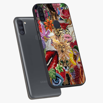Beaded Fashion Jungle Glass Case displayed in angled mockup highlighting colorful fashion bead design and artistic pattern.