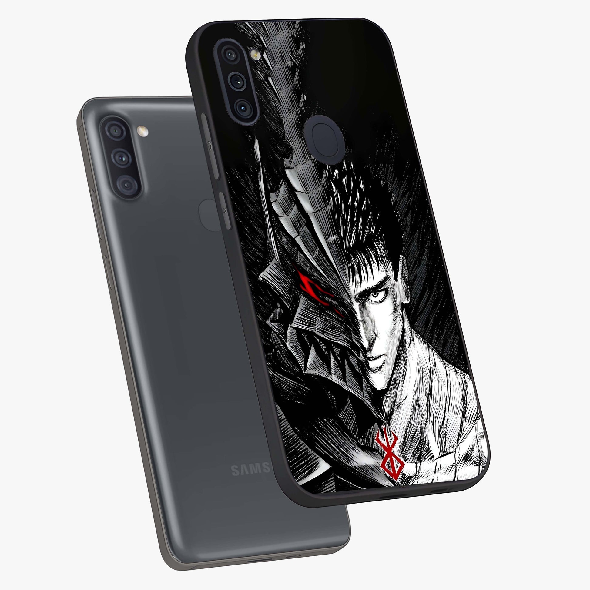 Berserker Blood Oath Glass Case displayed in angled mockup highlighting dark fantasy graphic design and powerful theme.