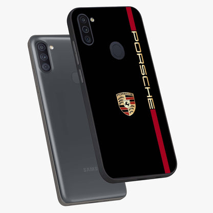 Black Minimal Porsche Glass Case displayed in angled mockup highlighting modern minimal car illustration and clean aesthetic design.