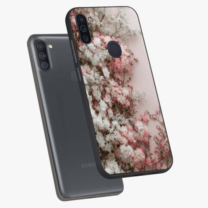 Blush Blossom Cloud Glass Case displayed in angled mockup highlighting soft cloud and blossom design with pastel aesthetic.