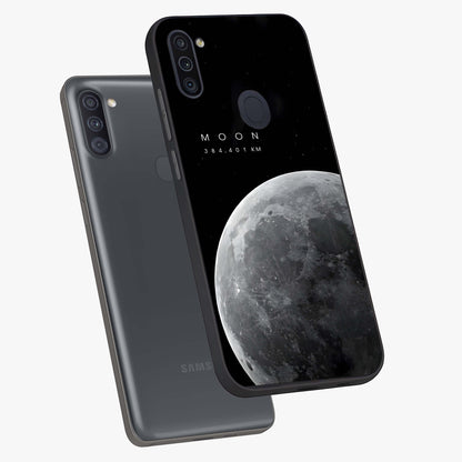 Cosmic Moon Glow Glass Case displayed in angled mockup highlighting celestial moon design with cosmic aesthetic theme.