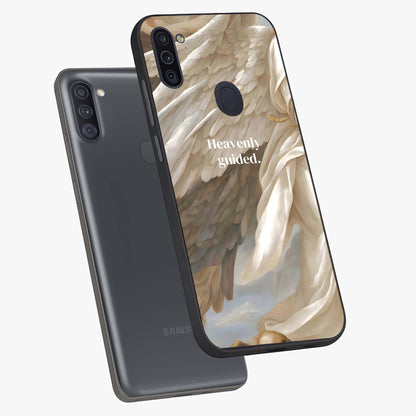 Divine Winged Grace Glass Case displayed in angled mockup highlighting graceful wing design with divine aesthetic style.