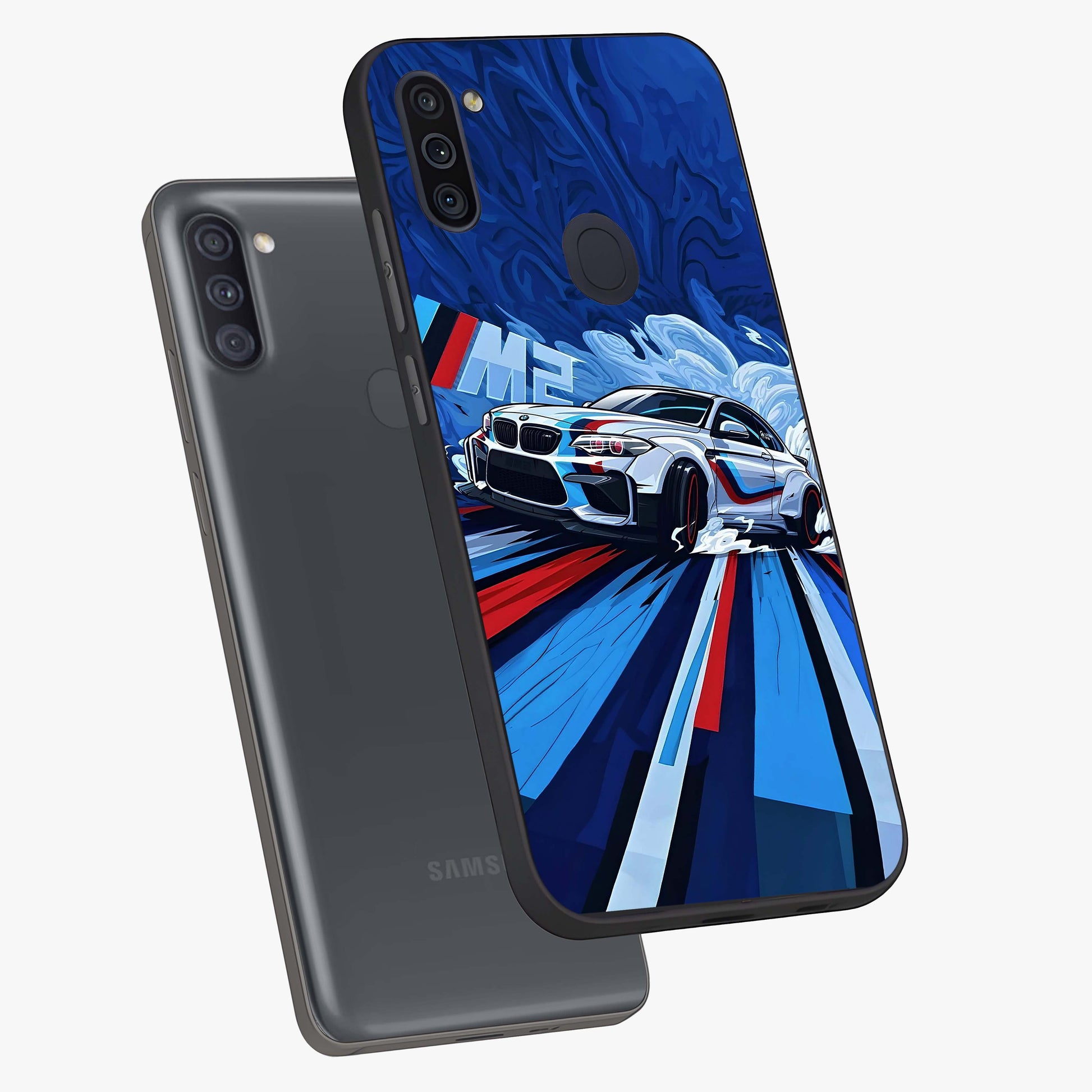 Drift Power Rush Glass Case displayed in angled mockup highlighting powerful drift car design with sporty aesthetic style.