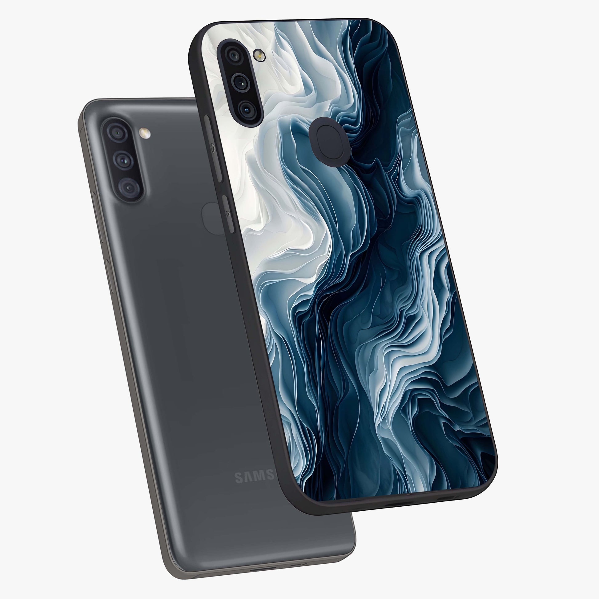 Ethereal Paper Marble Glass Case displayed in angled mockup highlighting elegant marble pattern with modern aesthetic style.