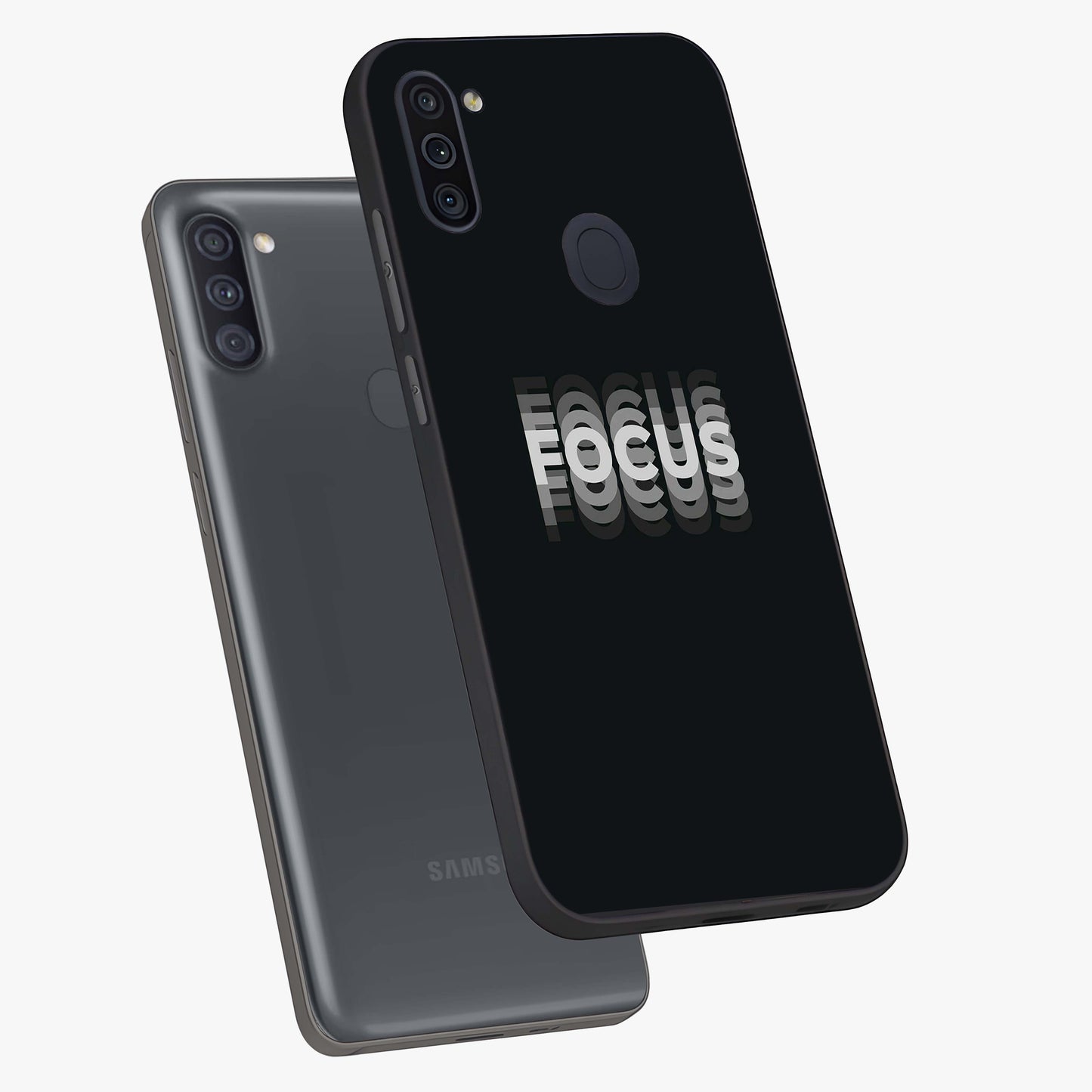 Focused Blade Discipline Glass Case displayed in angled mockup highlighting clean minimal text artwork with modern aesthetic style.