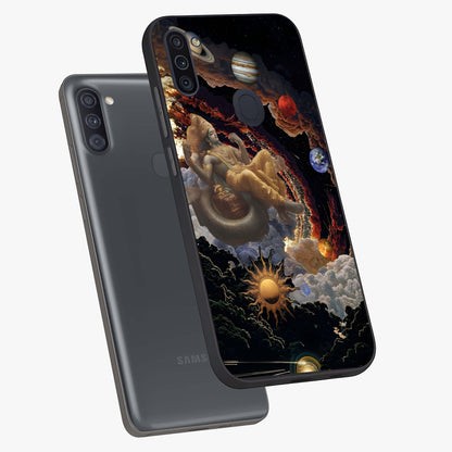 Galactic Divine God Glass Case displayed in angled mockup highlighting powerful celestial deity illustration with galactic aesthetic.