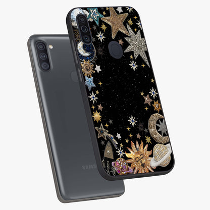 Galactic Jewel Stars Glass Case displayed in angled mockup highlighting shining celestial star design with cosmic aesthetic style.