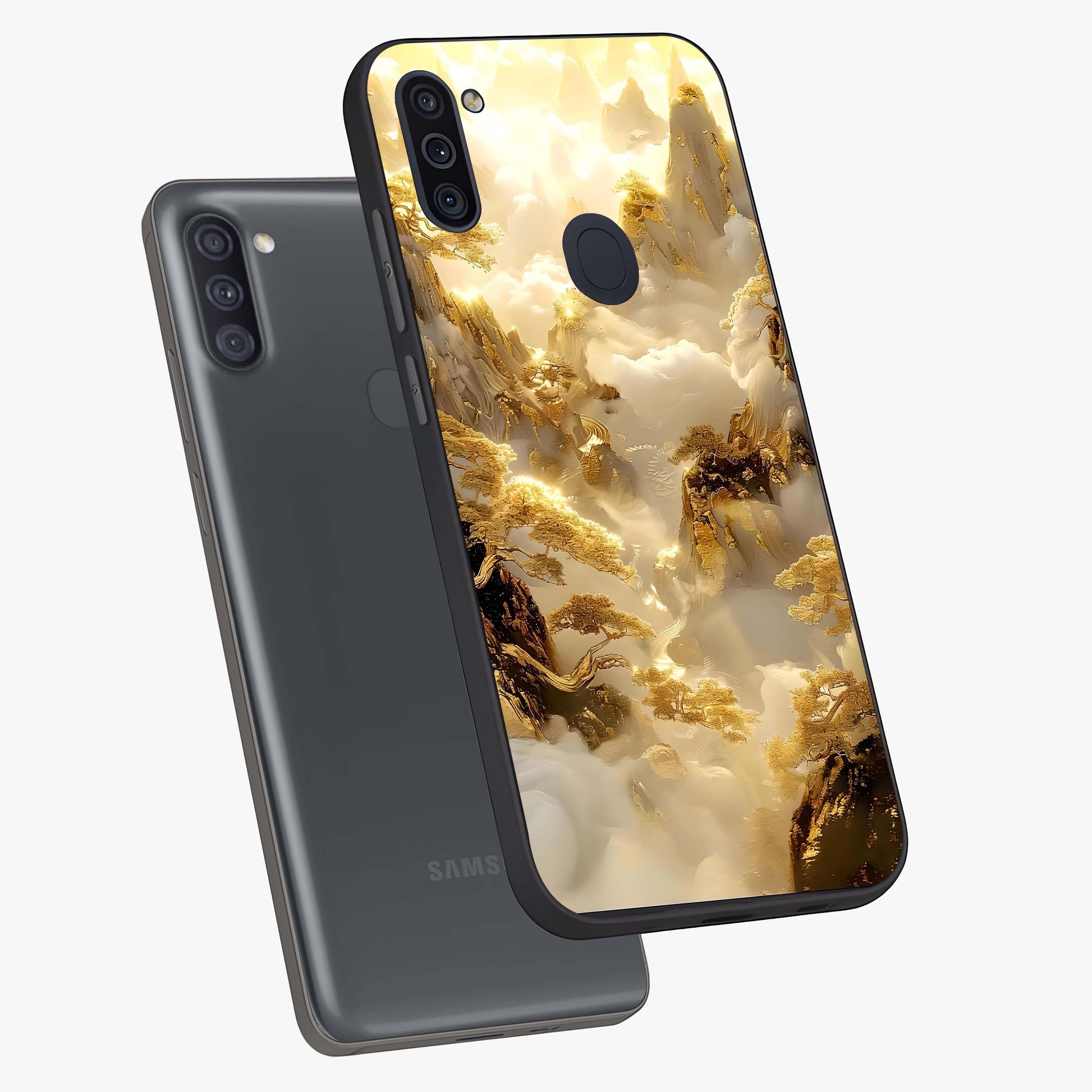 Gates Of Illumination Glass Case displayed in angled mockup highlighting radiant portal inspired design with fantasy aesthetic.