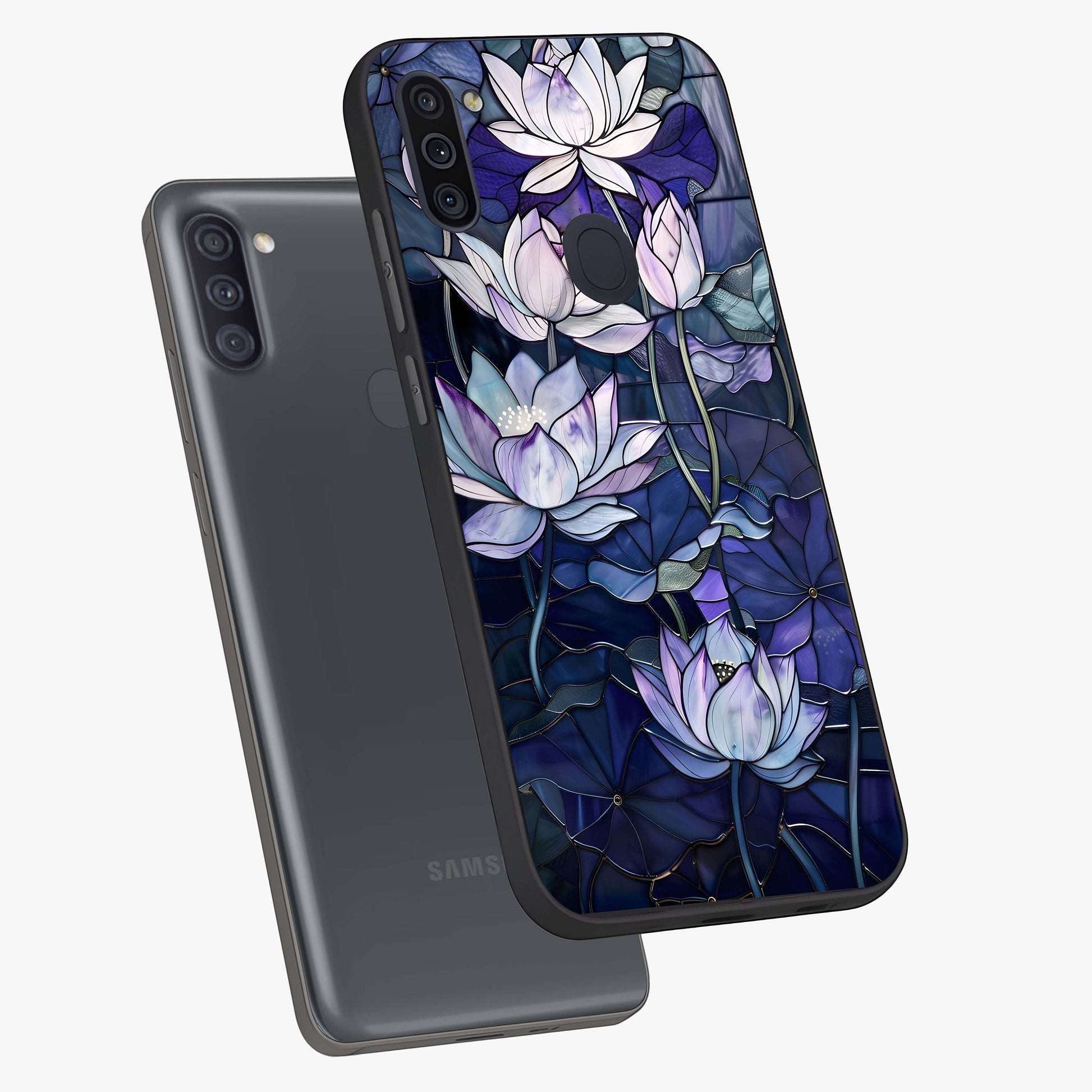 Gloss Petal Rush Glass Case displayed in angled mockup highlighting vibrant petal design with elegant floral aesthetic.