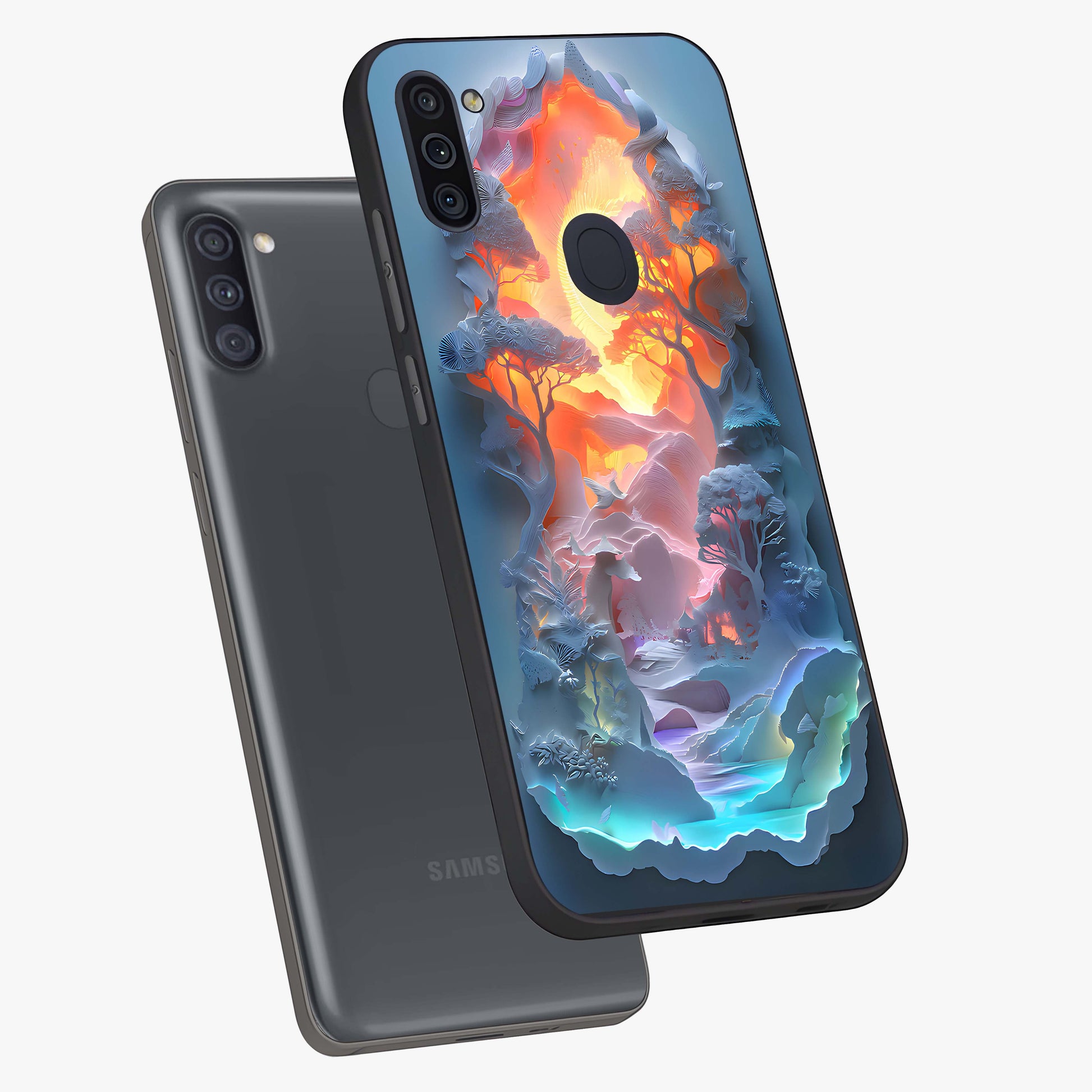 Glow Forest Portal Glass Case displayed in angled mockup highlighting mystical forest design with magical glowing aesthetic.