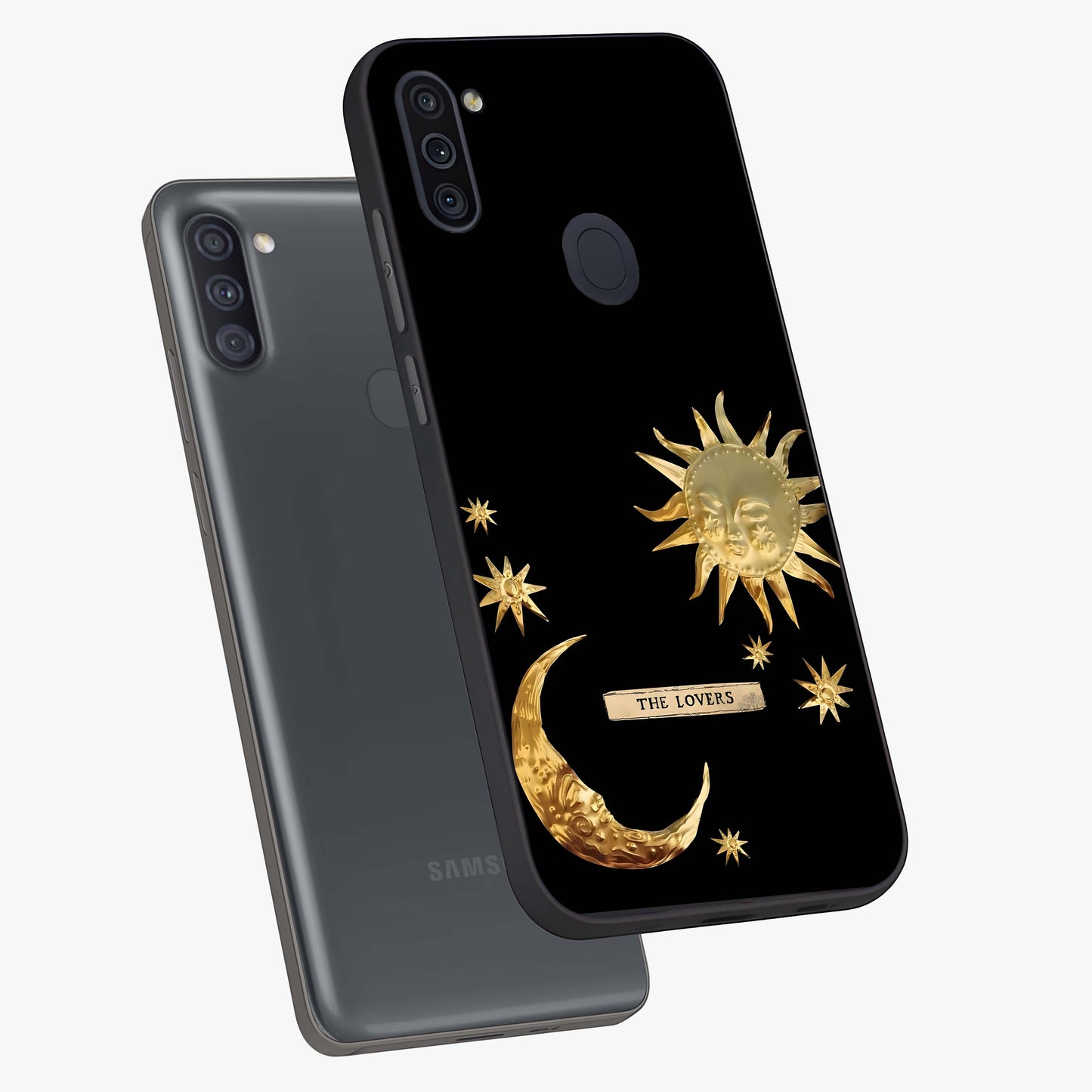 Gold Sun Blush Glass Case displayed in angled mockup highlighting radiant sun design with warm golden aesthetic.