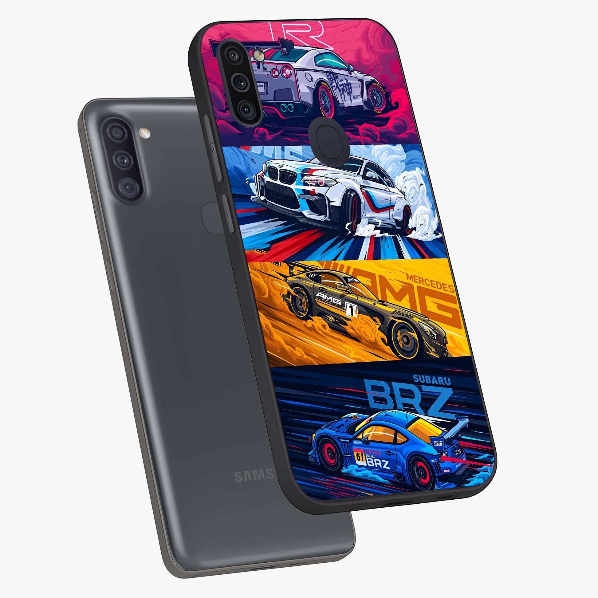 JDM Sports Car Glass Case displayed in angled mockup highlighting sleek Japanese racing car design with automotive aesthetic.