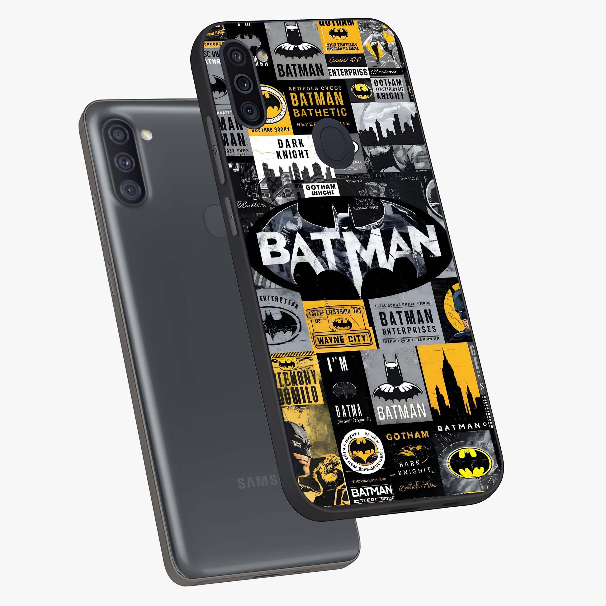 Knight Gotham Rise Glass Case displayed in angled mockup highlighting powerful knight silhouette design with dramatic aesthetic.