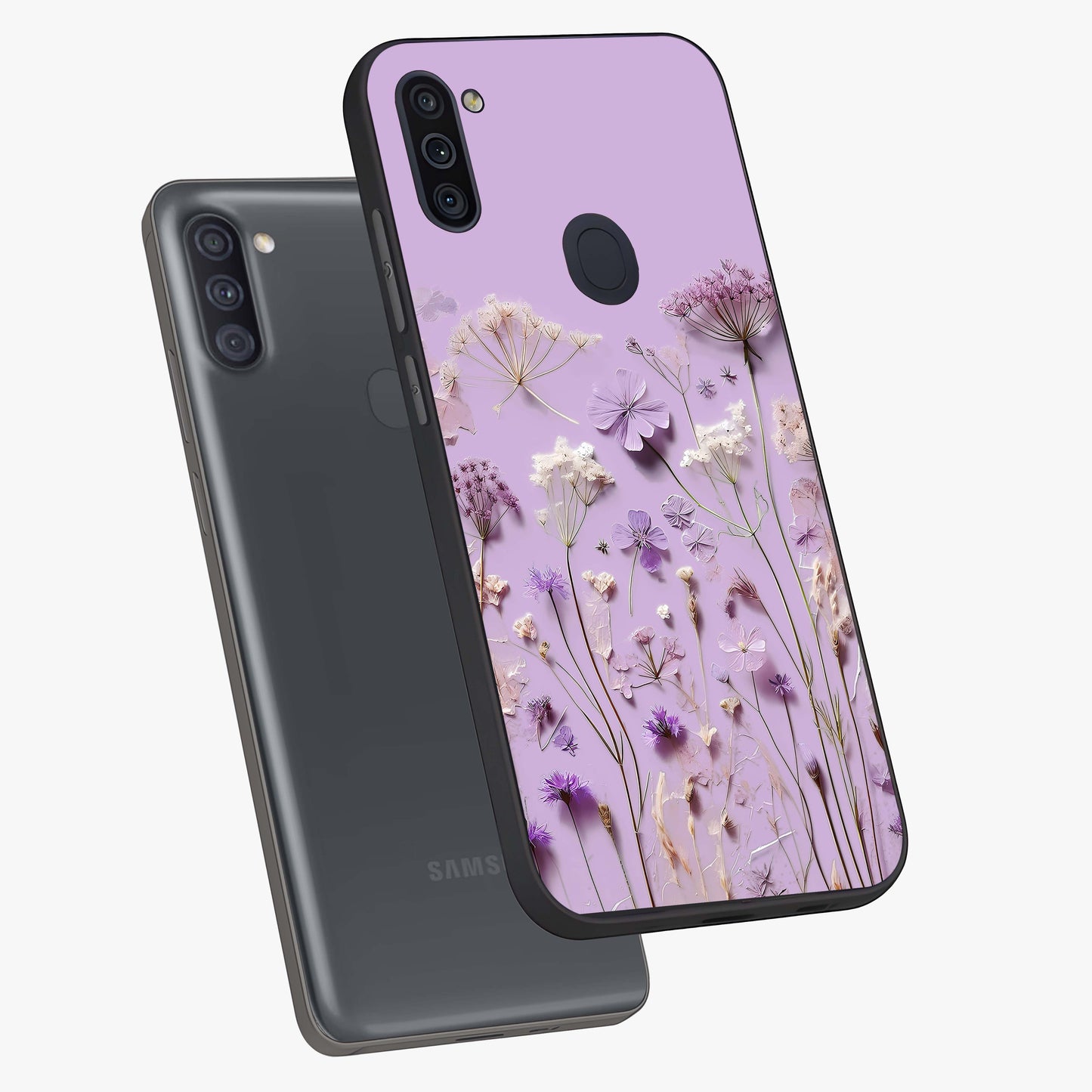 Lavender Blossom Dream Glass Case displayed in angled mockup highlighting dreamy lavender flower design with calming aesthetic style.