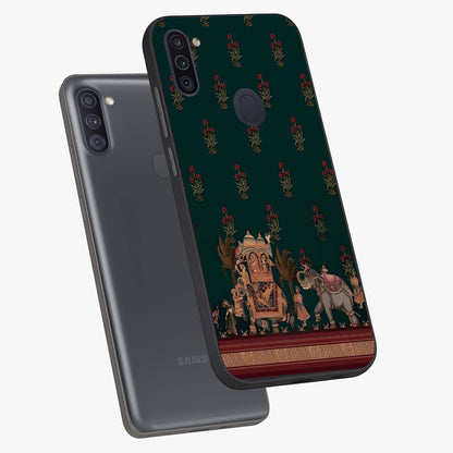 Macmerise Glass Case displayed in angled mockup highlighting trendy graphic design with sleek aesthetic style.