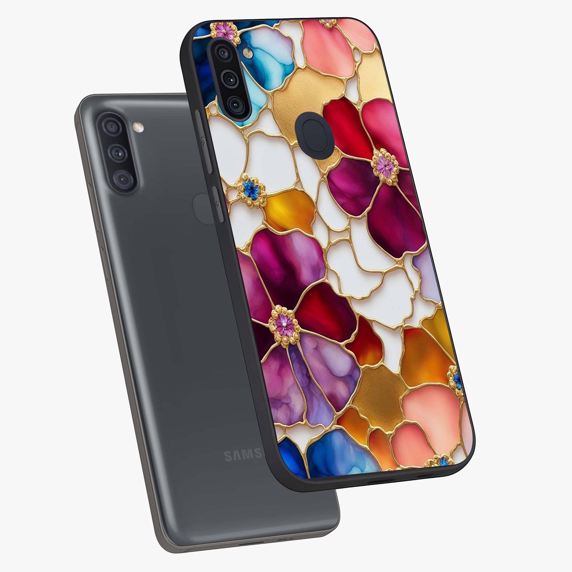 Marble Flower Pattern Glass Case displayed in angled mockup highlighting elegant marble floral design with modern aesthetic.