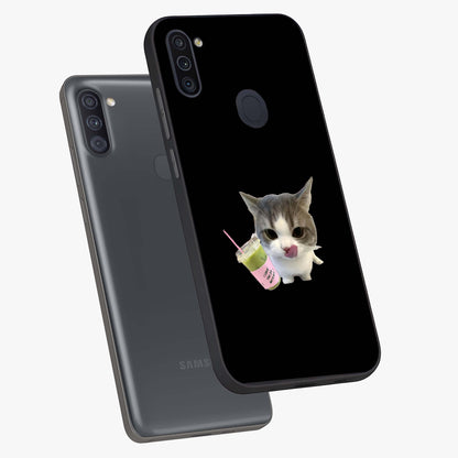 Matcha Cat Style Glass Case displayed in angled mockup highlighting playful feline design with pastel matcha aesthetic.