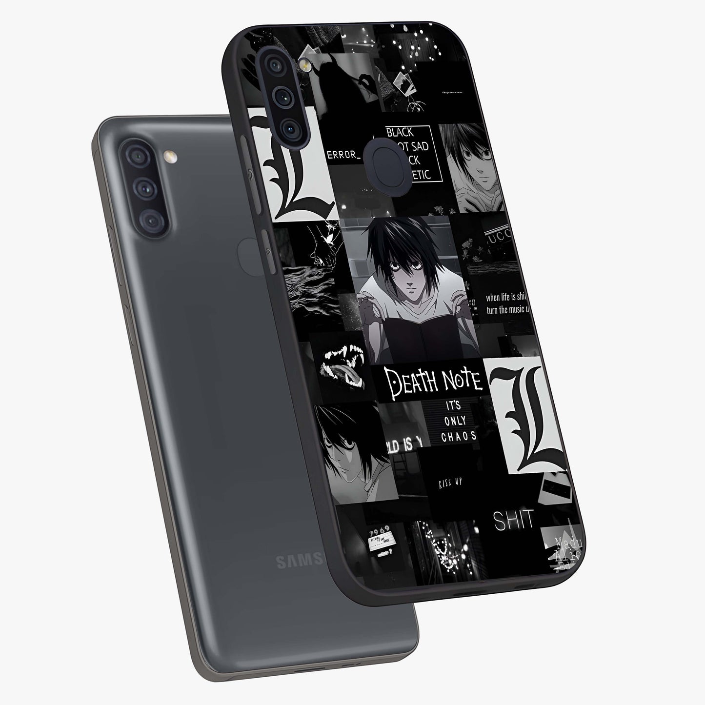 Midnight Chaos Mind Glass Case displayed in angled mockup highlighting chaotic artistic design with dramatic midnight aesthetic.