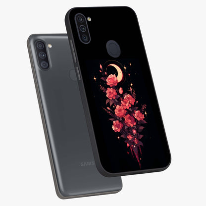 Moonlit Floral Elegance Glass Case displayed in angled mockup highlighting graceful flower design with soft moonlight aesthetic.