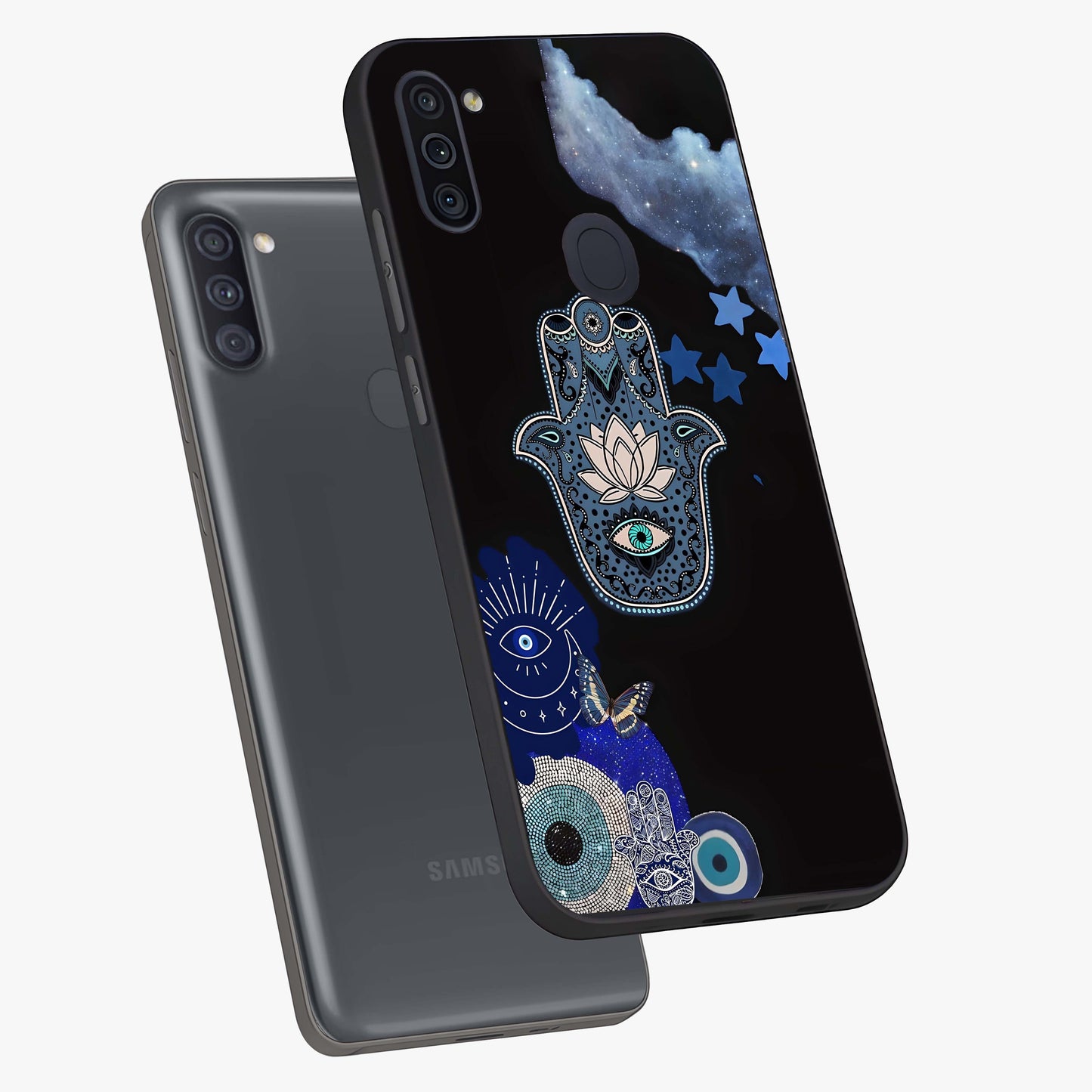 Mystic Hand Aura Glass Case displayed in angled mockup highlighting magical aura design with spiritual aesthetic style.