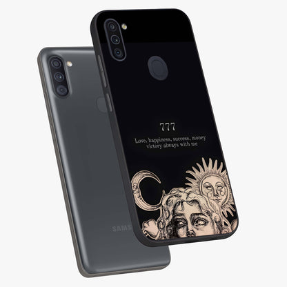 Mystic Victory Aura Glass Case displayed in angled mockup highlighting energetic aura design with bold mystical aesthetic.