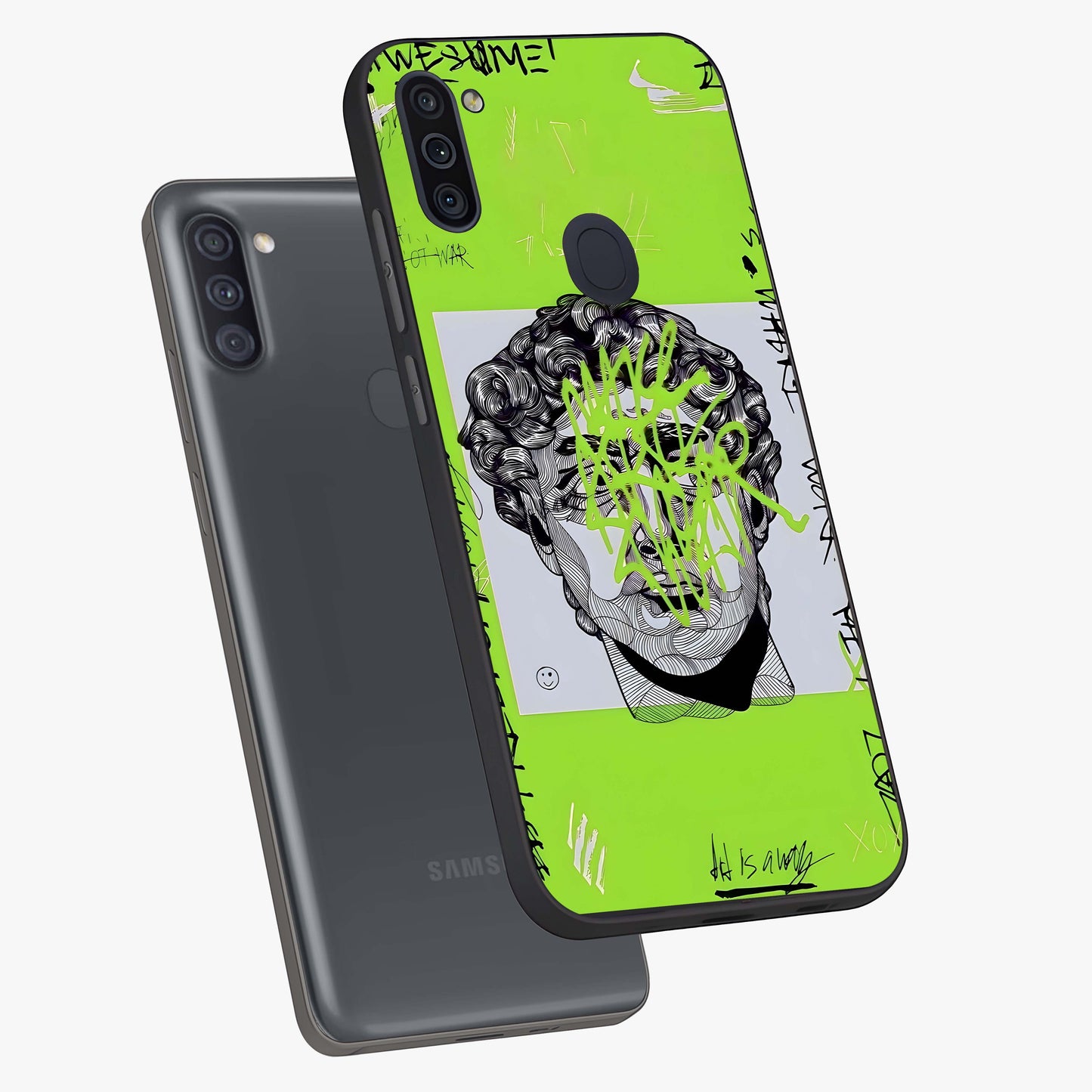 Neo Graffiti Rebellion Glass Case displayed in angled mockup highlighting urban street art design with rebellious aesthetic.