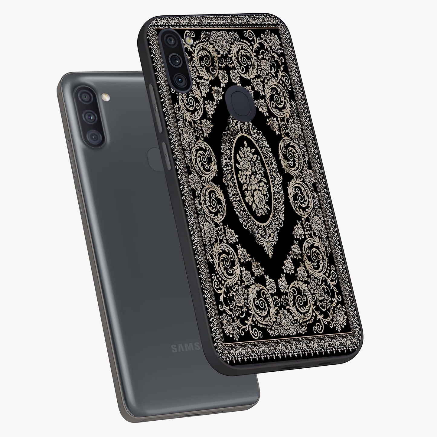 Noir Bloom Elegance Glass Case displayed in angled mockup highlighting refined flower design with stylish noir aesthetic.